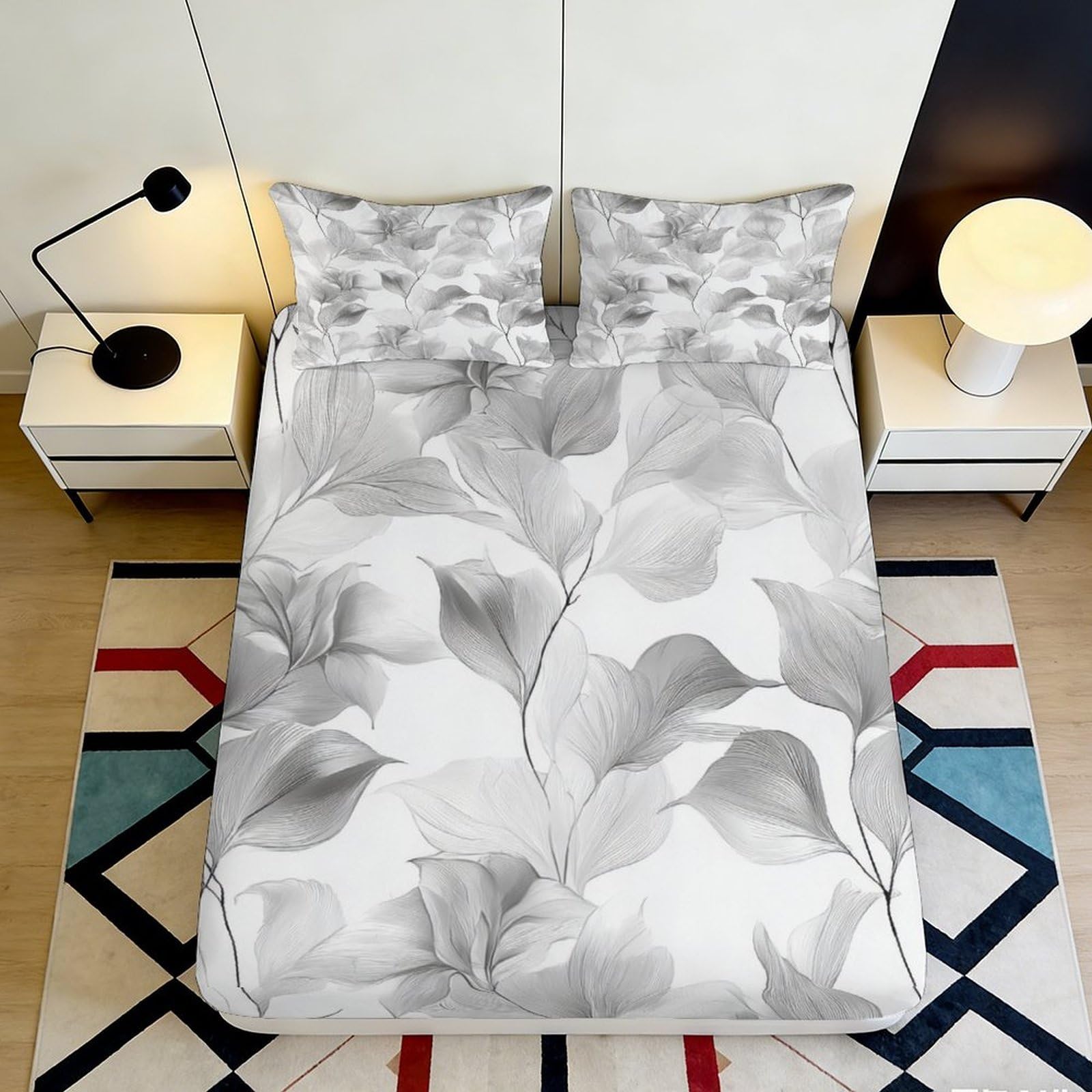 3D Printed Monochrome Floral Fitted Sheet Microfiber Soft Breathable Abstract Petal Mattress Cover Bedroom Decor 90x200x25cm