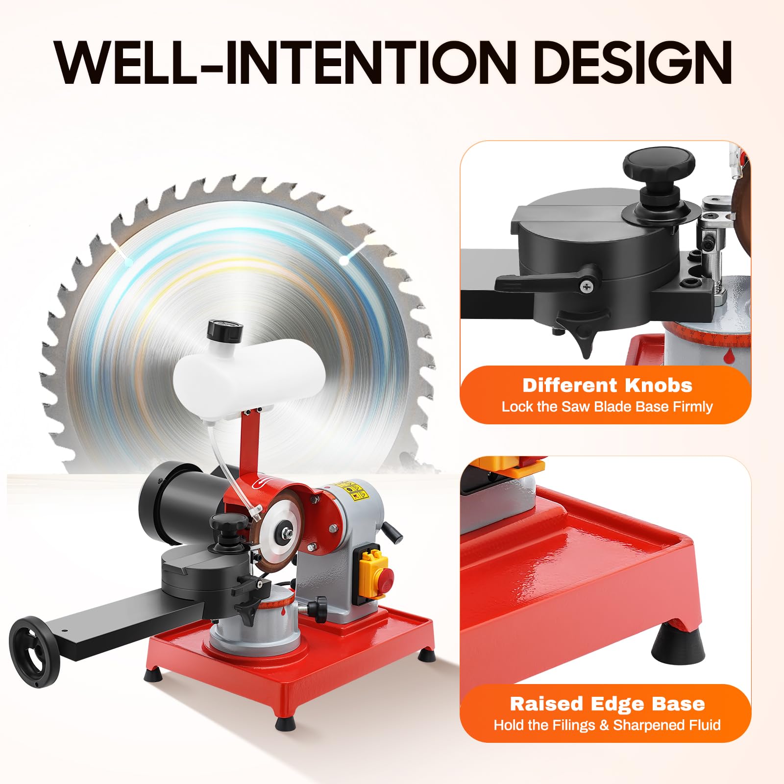 Sägeblattschärfgerät, 370W 2850Rpm Verstellbarer Winkel Kreissägeblatt SchäRfmaschine, Arbeitsdurchmesser 80-700Mm Sharpening Machine mit 4 Innendurchmesser Pads