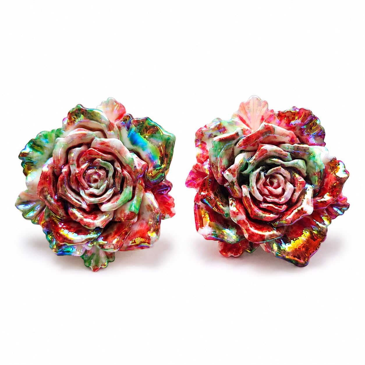 Iridescent Rose Flower Stud Earring, Multicolour, Resin, Handcrafted Floral Design, Statement Style-image-7