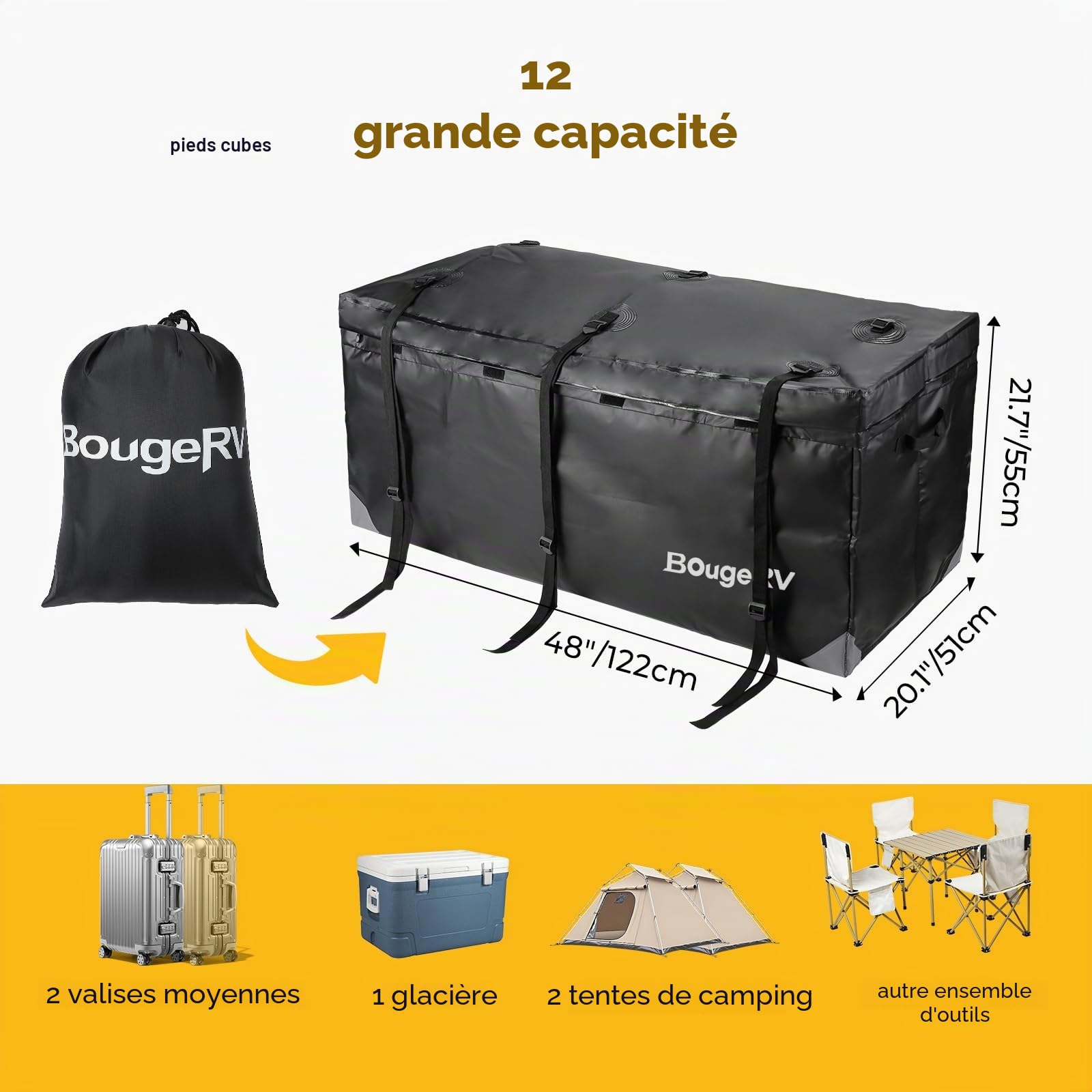 BougeRV Sac de Transport pour attelage de Voiture, Camion, SUV, fourgonnette, Plateaux d'attelage et paniers d'attelage (122,9 x 50,8 x 55,9 cm)