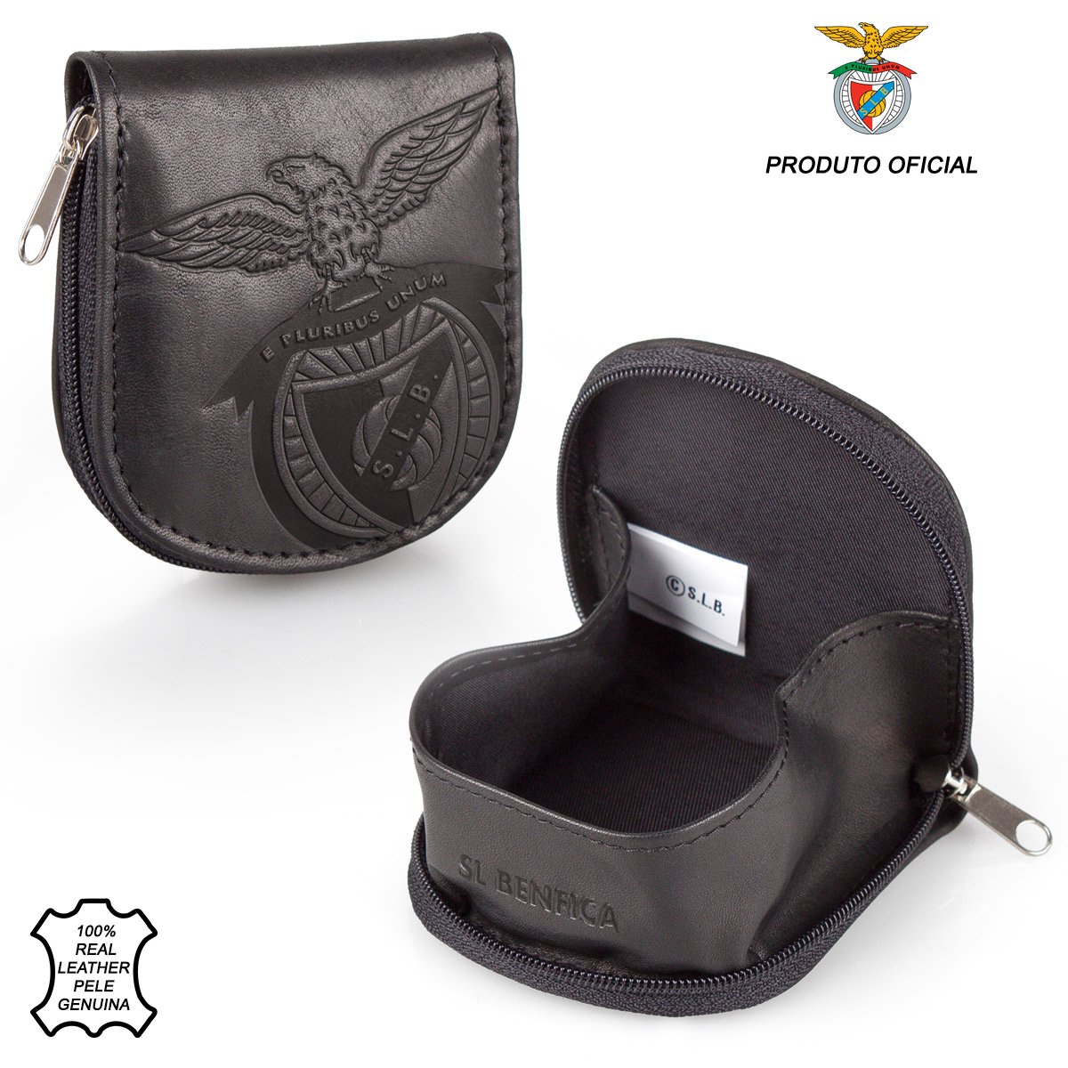 Leather Horseshoe Coin Tray Purse Zip S.L.BENFICA Black