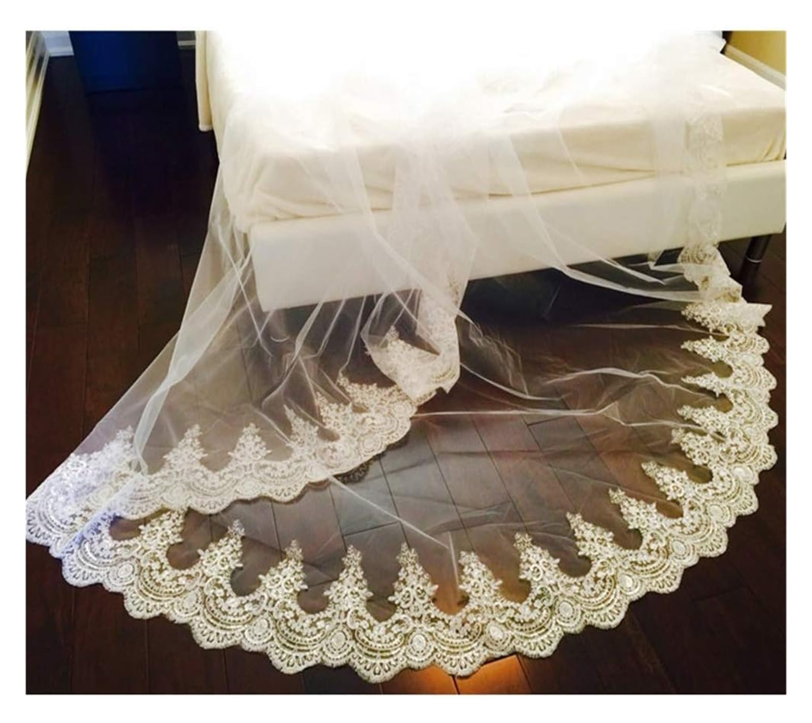 Welon ślubny, welony ślubne z koronkową aplikacją na brzegu, welon ślubny z miękkiego tiulu, akcesoria do włosów(Ivory,3.5m)