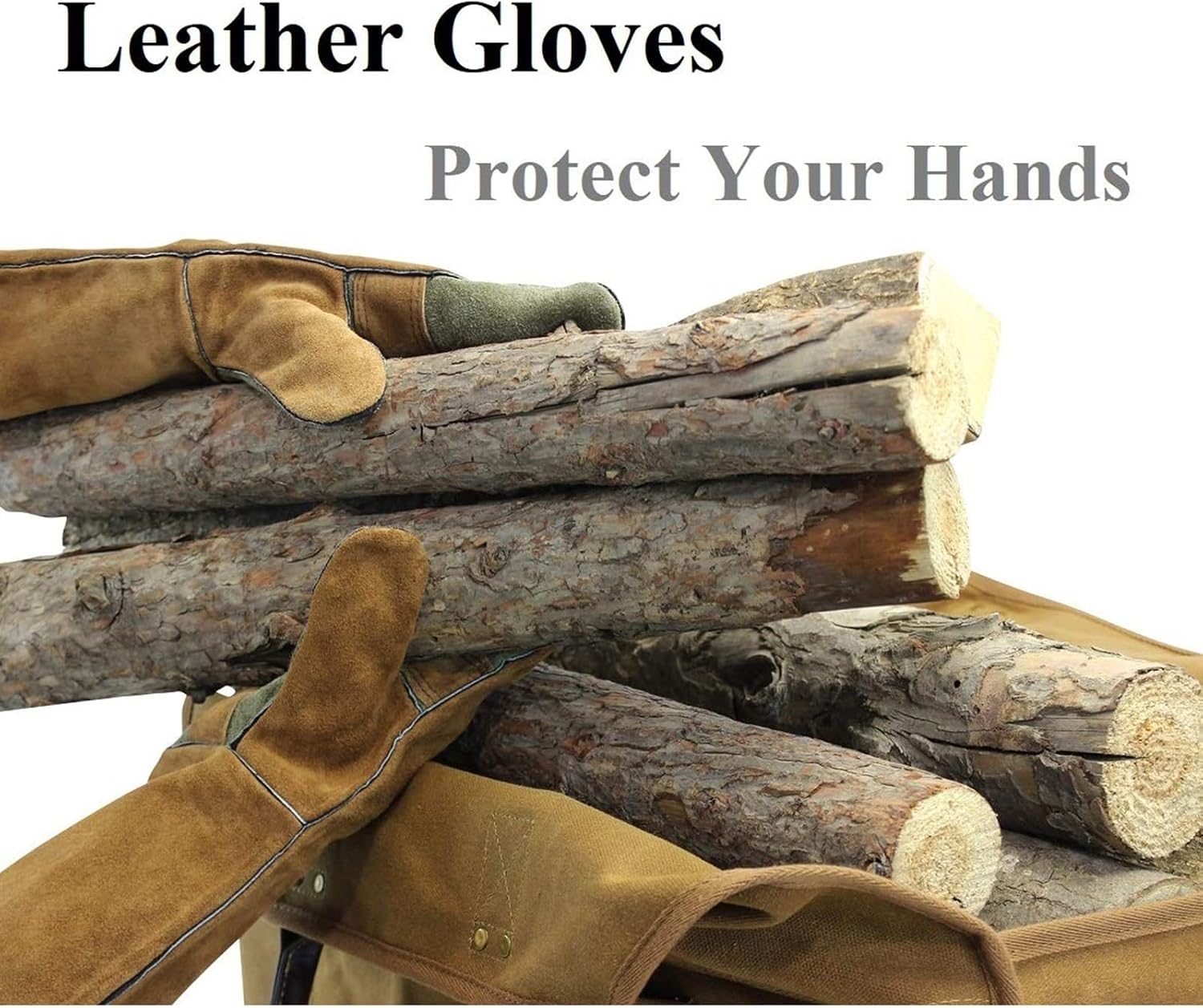 Fireplace Wood Stove Accessories Storage Bag, Firewood Log Carrier Bag Waxed Canvas Tote Holder with Fireplace Pure Leather Gloves for Hay Hauling Outdoor Camping, BBQ Barbecue(B)