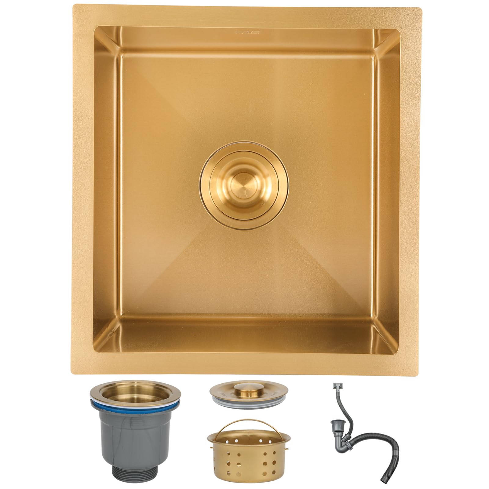 ZQFHSX Gold Stainless Steel, 36x36cm Top Mounted Single Bowl Square Multiple Sizes Handmade Bar/Prep Nano Sink with Drain Kit, Easy-Clean(Gold#01,36x36cm)