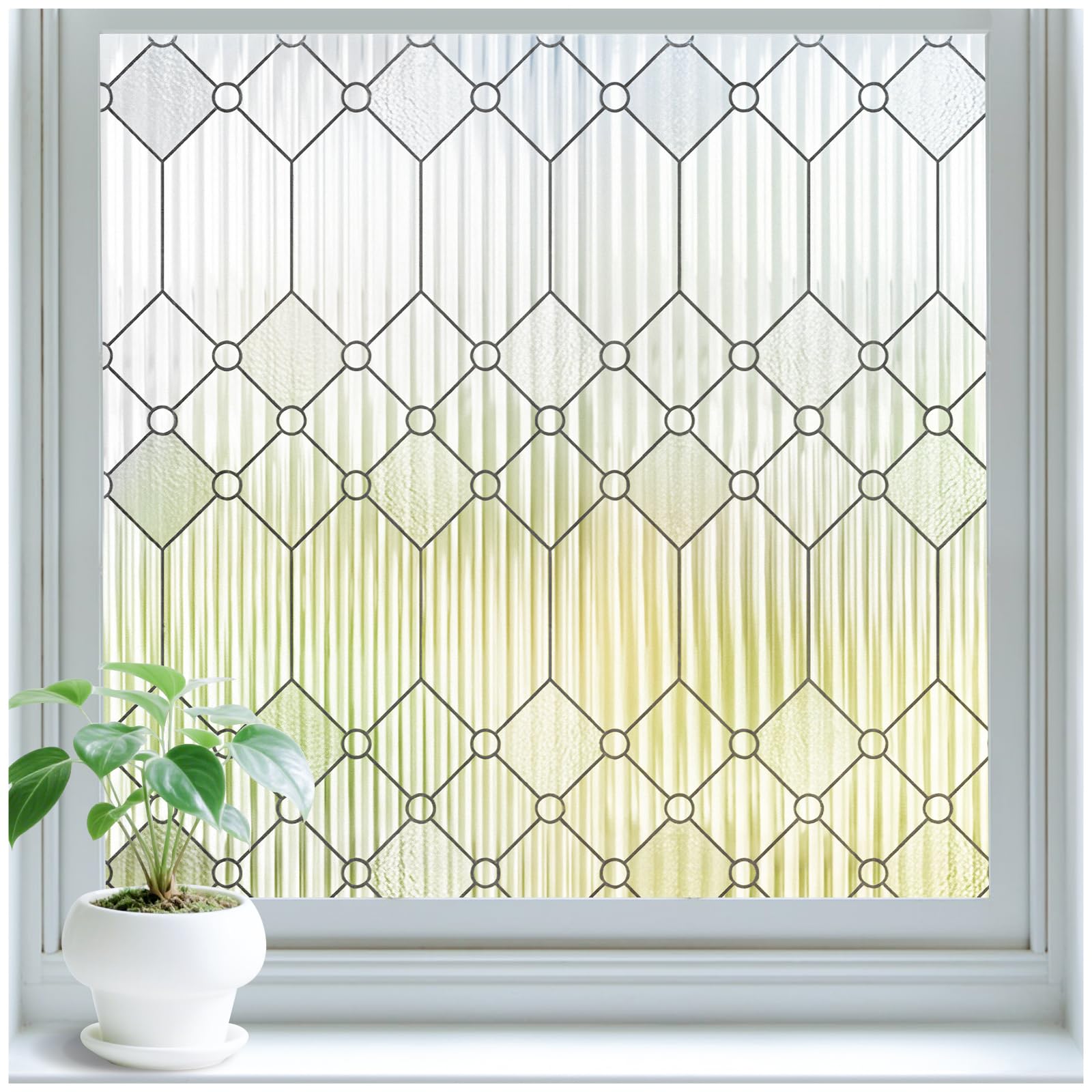 SUNBABY Reeded Glass Window Privacy Film, Frosted Glass Window Film for Bathroom &amp; Front Door, Static Cling Decorative 3D Window Stickers Day and Night Privacy Sun Heat Blocking (17.5 x 78.7 Inch)