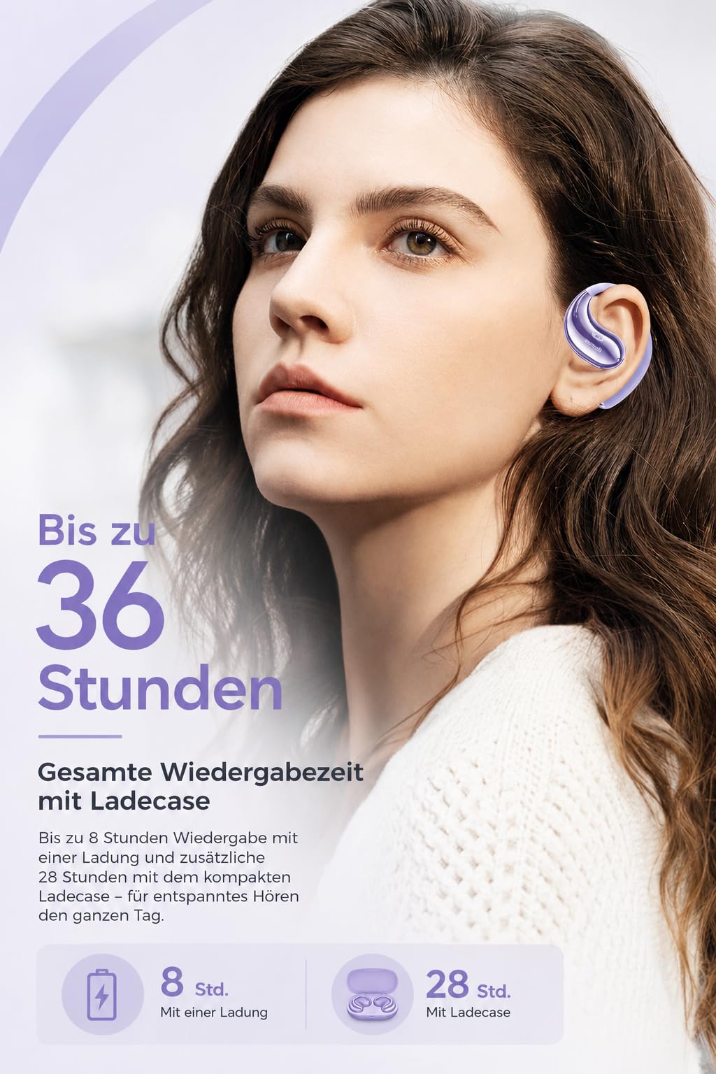 Micool Open-Ear Kopfhörer Bluetooth 6.0, Clip-On Ohrhörer Kabellos mit 36H Spielzeit, Geräuschreduzierung Freisprech-Ohrhörer, Komfort-Sitz Sport-Kopfhörer für Laufen, Fitness & Reisen