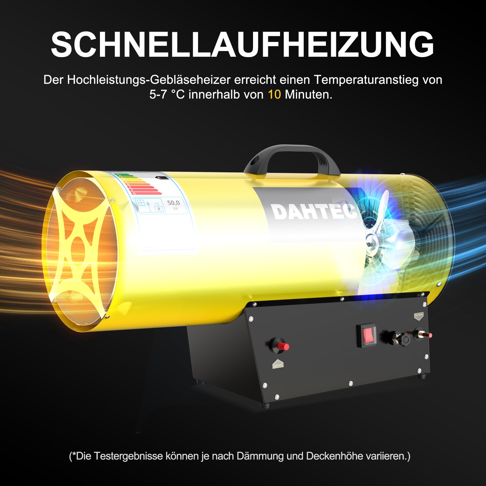 Gasheizgebläse 30-50 kw Leistungsregulierung Heizkanone Heizlüfter Gas Tragbar Bauheizer Luftmenge 1000 m³/h für Baustellen, Garage