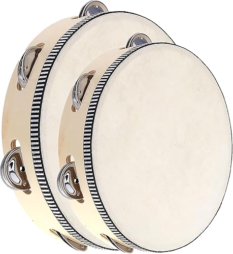 2 unidades de tambor de madera de pandereta de mano, instrumentos de percusión musical para fiestas de juguetes educativos, juegos de KTV, iglesia