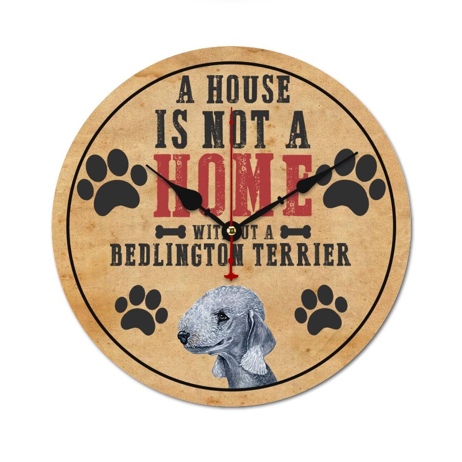 Horloge silencieuse Bedlington Terrier pour déco cuisine 38cm