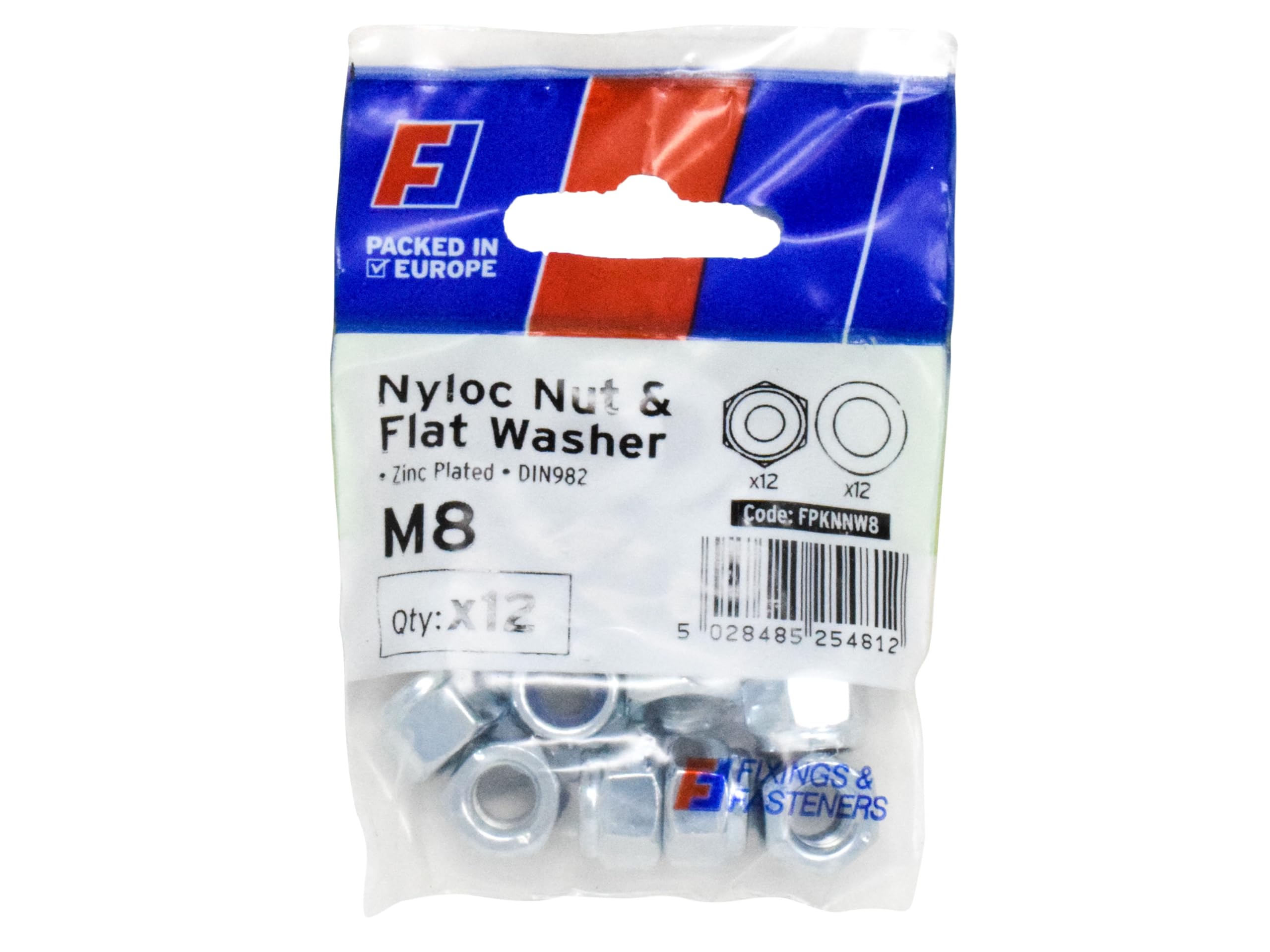 Forgefix Nyloc Nut & Washer M8 ForgePack 12, bright zinc plated for increased corrosion resistance