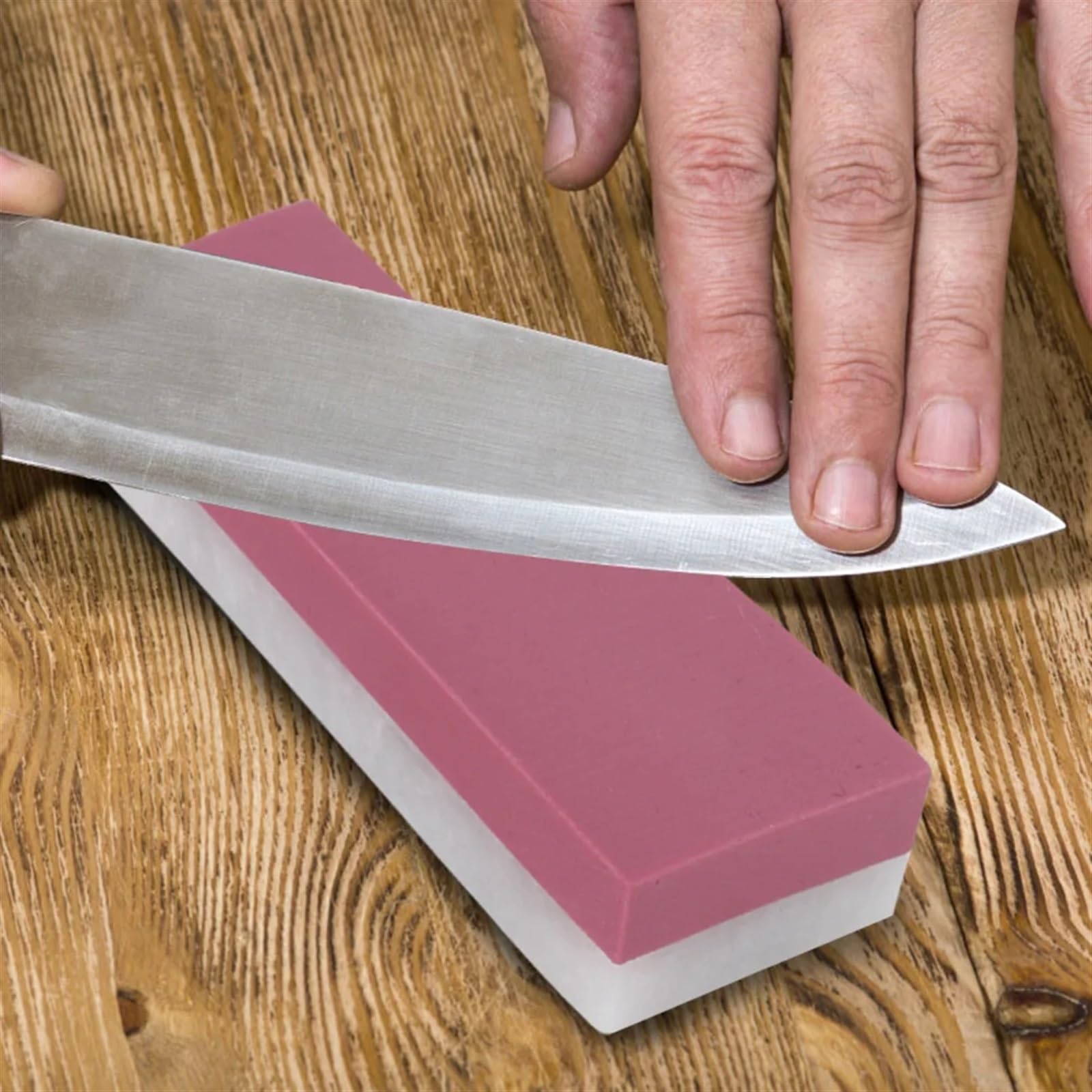 Kamień do ostrzenia noży kuchennych, Dwustronny kamień do ostrzenia o gradacji 3000 i 8000, różowy, 50x25x10 mm