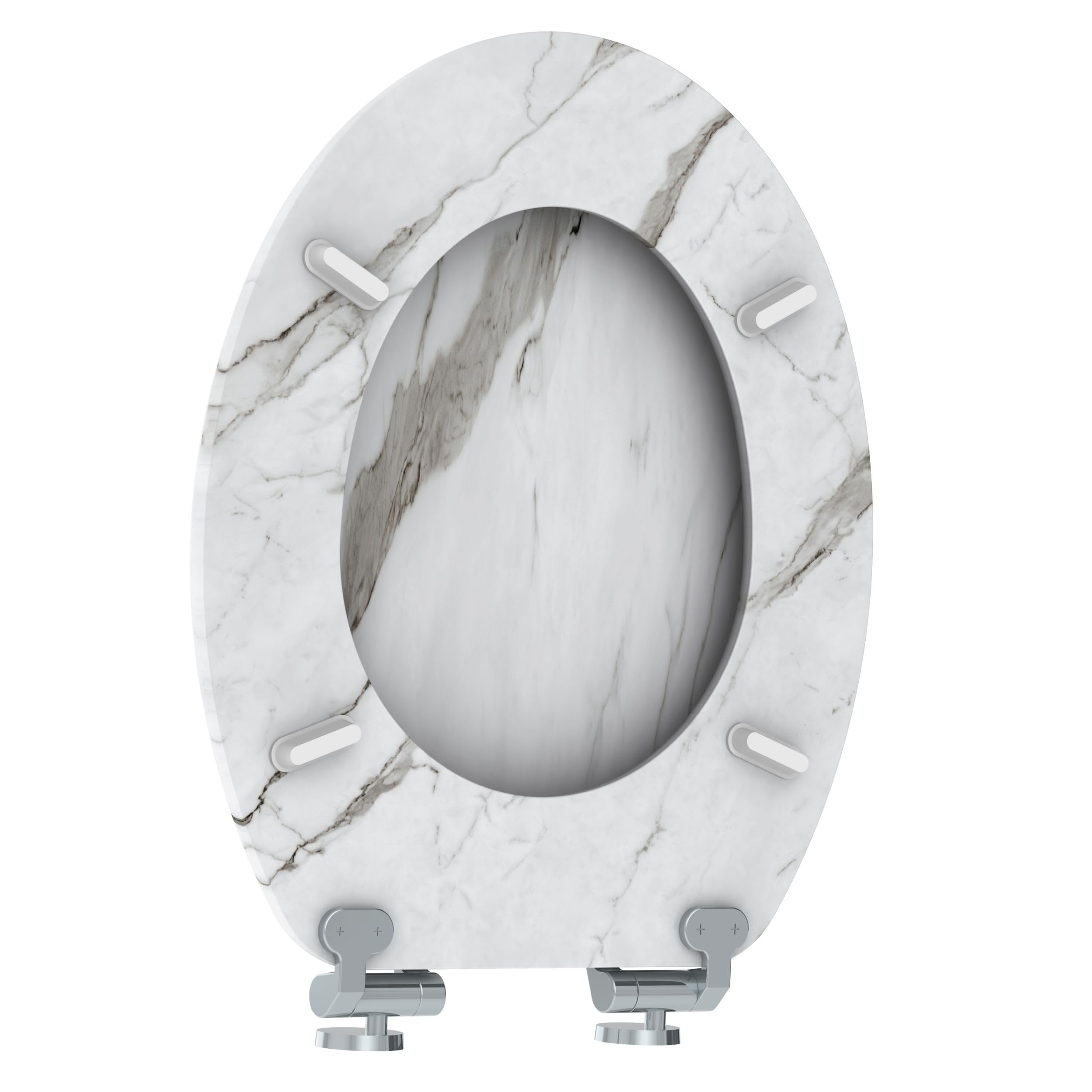 ALLIBERT 824517 Sedile WC In Marmo Bianco – Soft Close Con Chiusura Silenziosa, Legno Compresso 37.3 X 53 X 46.5 Cm