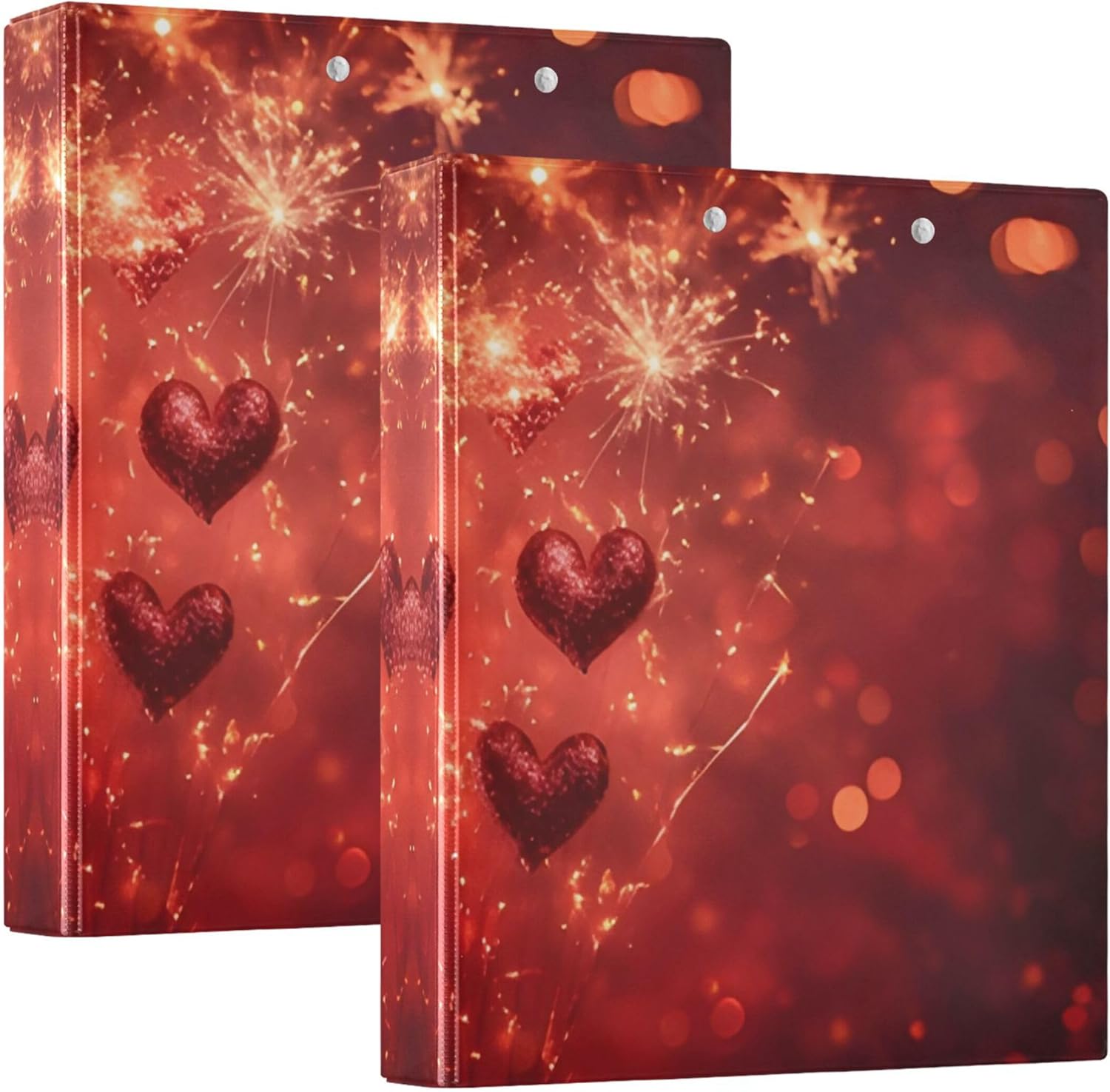 Valentine's Day Hearts 3 Ring Binders, 1.5” Round Ring Binders with Clipboard - Letter Size, 3 Interior PVC Clear Pockets & Anti-Slip Clip for Office School Supplies, 2PCS