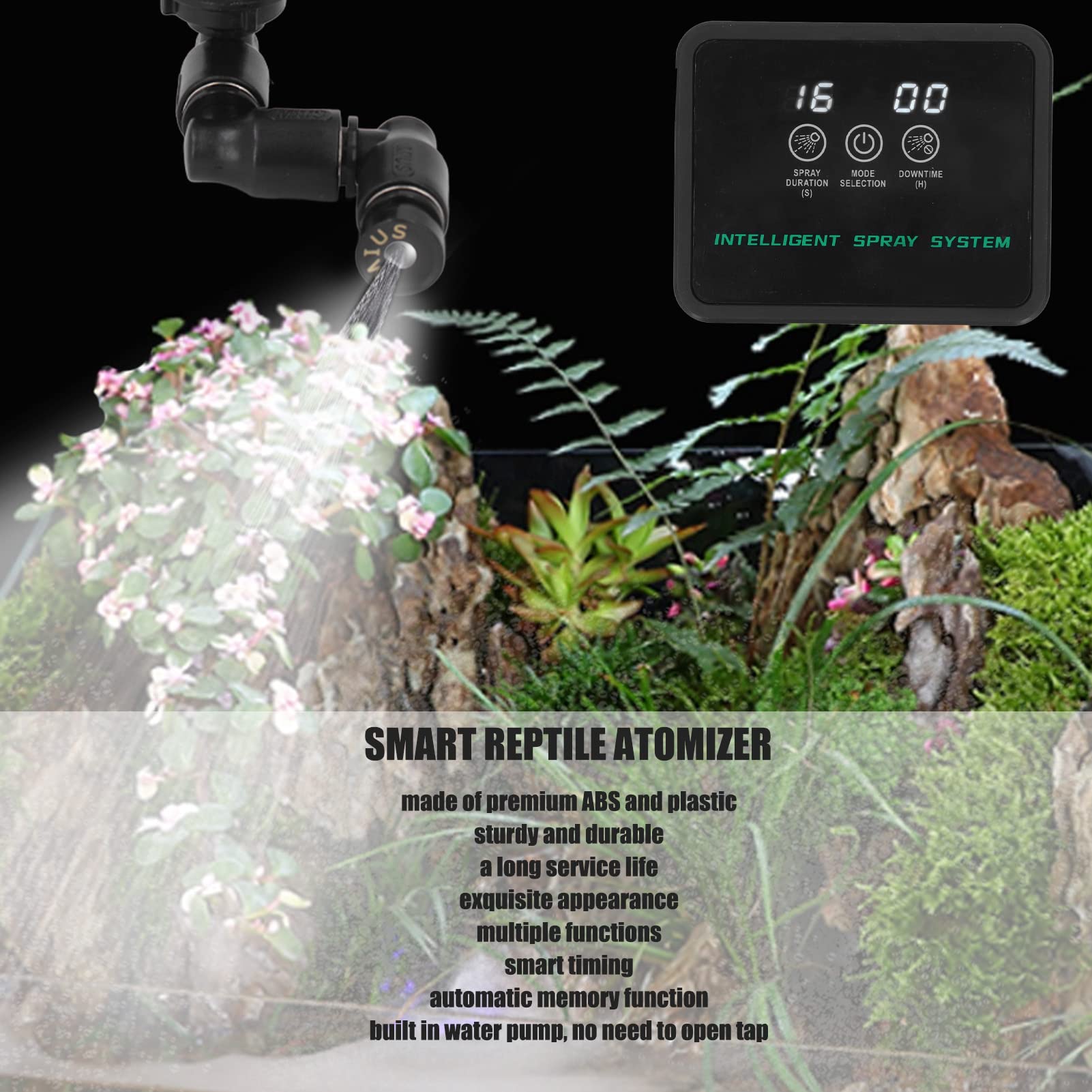 Humidificadores para reptiles, nebulizador automático para reptiles con temporizador y boquillas de pulverización de 360°, controlador de humedad para terrarios de reptiles
