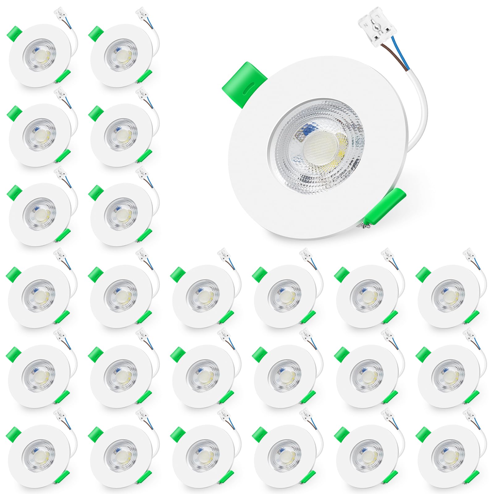 ALUSSO LED Einbaustrahler 230V, 5W Kaltweiß 6000K Deckenspots mit Abnehmbar Modul Nicht Dimmbar, Ø68mm Ultra Flach LED Einbauspot IP44 Waterproof für Küche Badezimmer Wohnzimmer, 24er