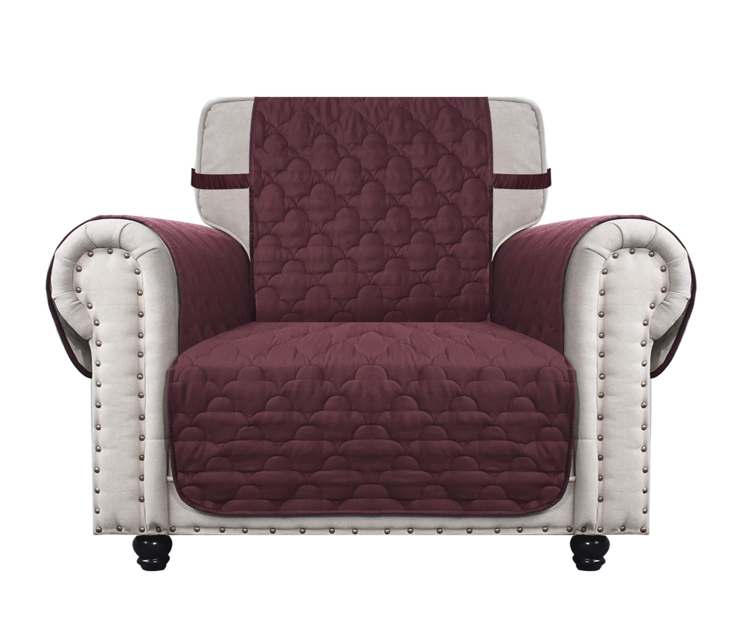 CHHKON Sofa Cover with Side Pockets 100% Waterproof Quilted Furniture Protector Sofa Slipcover for Children, Pets for Leather Couch (Burgundy, 23'')