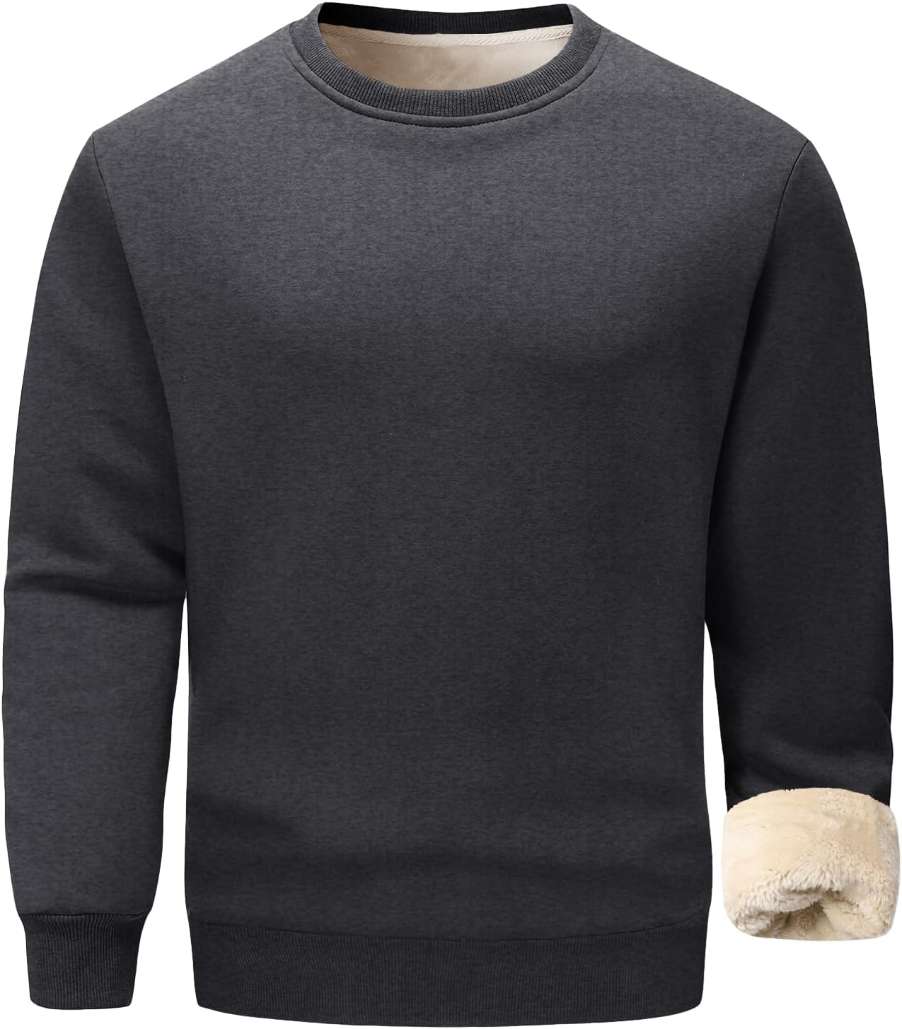 Flygo Men's Sherpa Lined Sweatshirts Fleece Pullover Top Cotton Crew Neck Sweatshirt Warm Sweater Winter Clothes