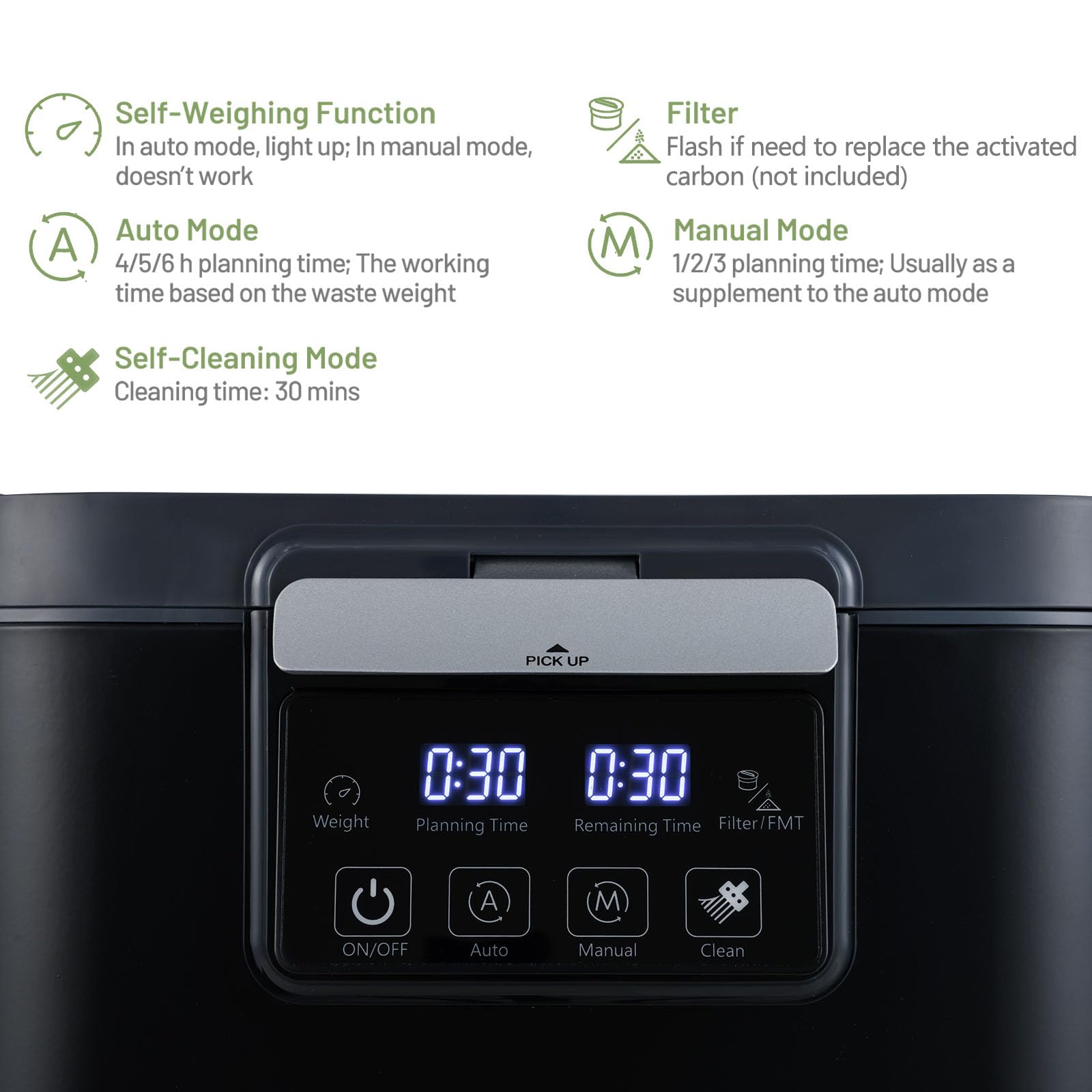 GiantexUK Elektrischer Komposter, 4 l, intelligenter automatischer Arbeitsplatten-Komposteimer mit Auto-Reinigungsmodus, Kohlefiltern und LED-Display, für drinnen und draußen, geruchlose