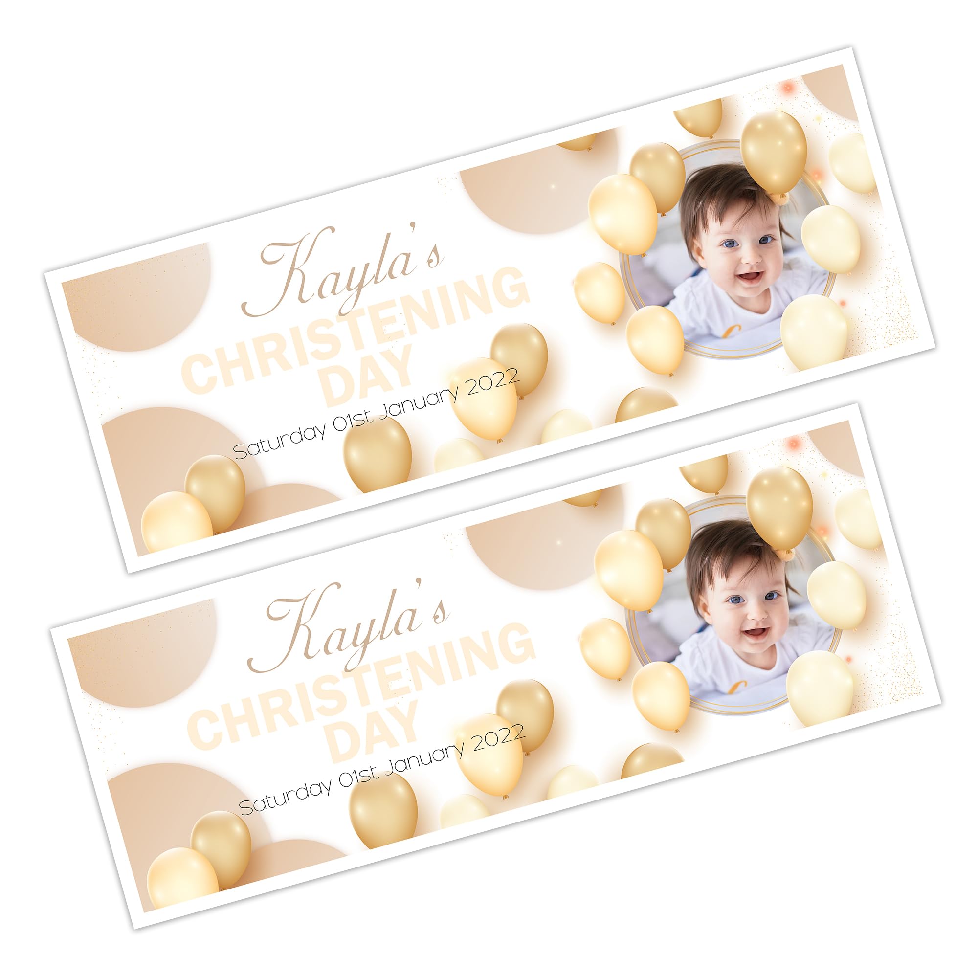 Get Invited Personalised Christening Baptism Photo Banner – Custom Name Party Decoration (Yellow, Extra Large)