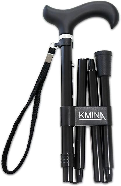 KMINA PRO - Folding Walking Sticks for Men, Walking Sticks for Women Disabled, Folding Walking Sticks for Ladies, Foldable Walking Stick Adjustable, Black Walking Canes for Men Aluminium