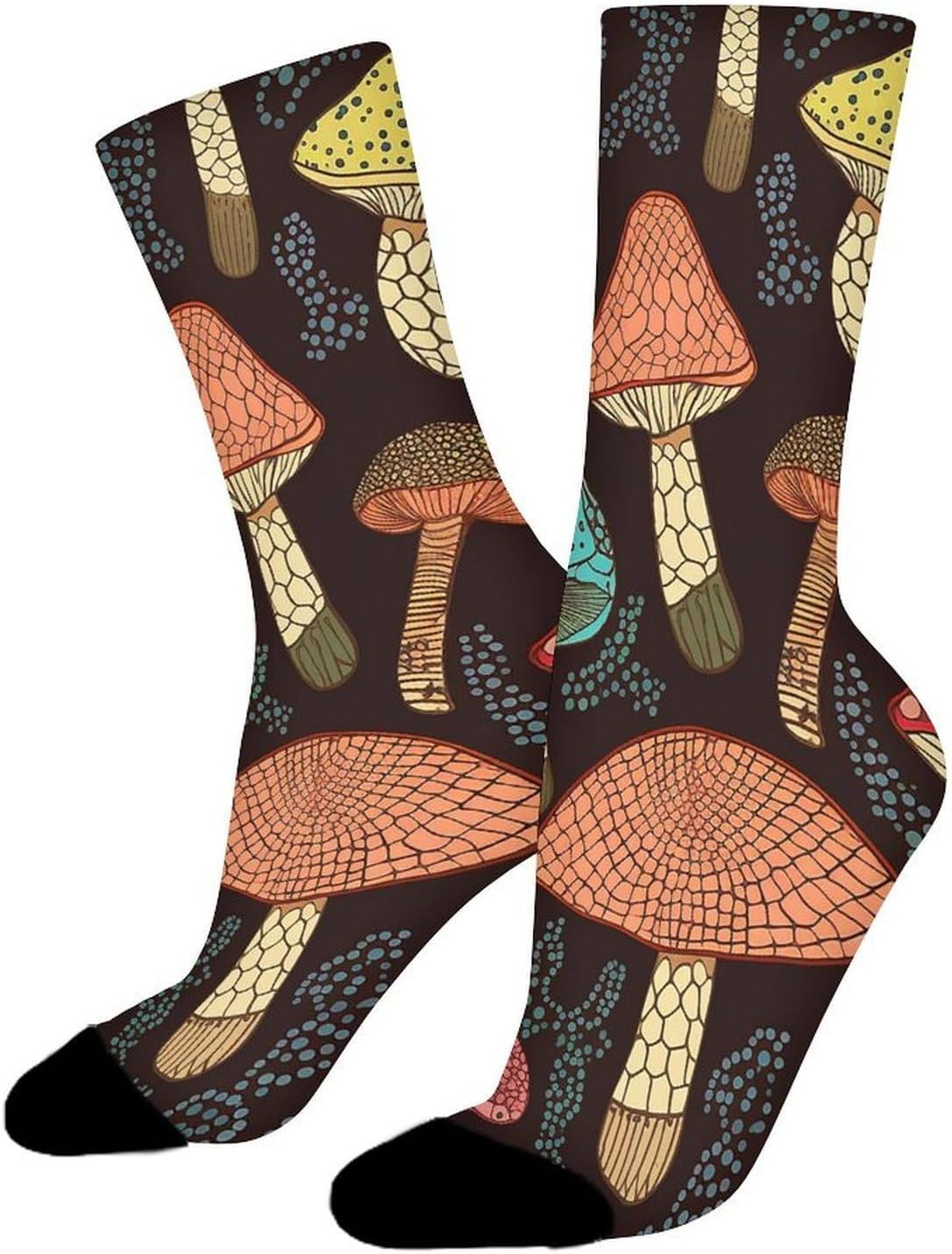 Moisture Wicking Socks, Breathable, Lightweight Crew Sock, Casual | Mushroom Work Socks for Women Men, Elastic Soft Boot Socks for Travel, Seamless