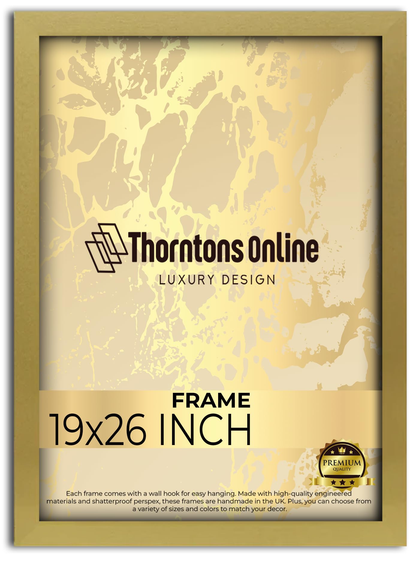 19x26 Inch Poster Picture Frame Gold (48.26x66.03) |Acrylic front| |mdf backing with both ways hanging hooks|Ideal for Artwork and Decor