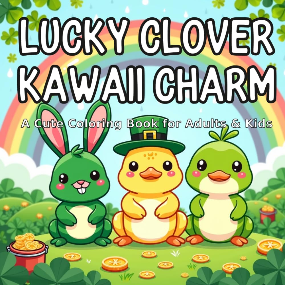Lucky Clover Kawaii Charm: A Cute Coloring Book for Adults & Kids
