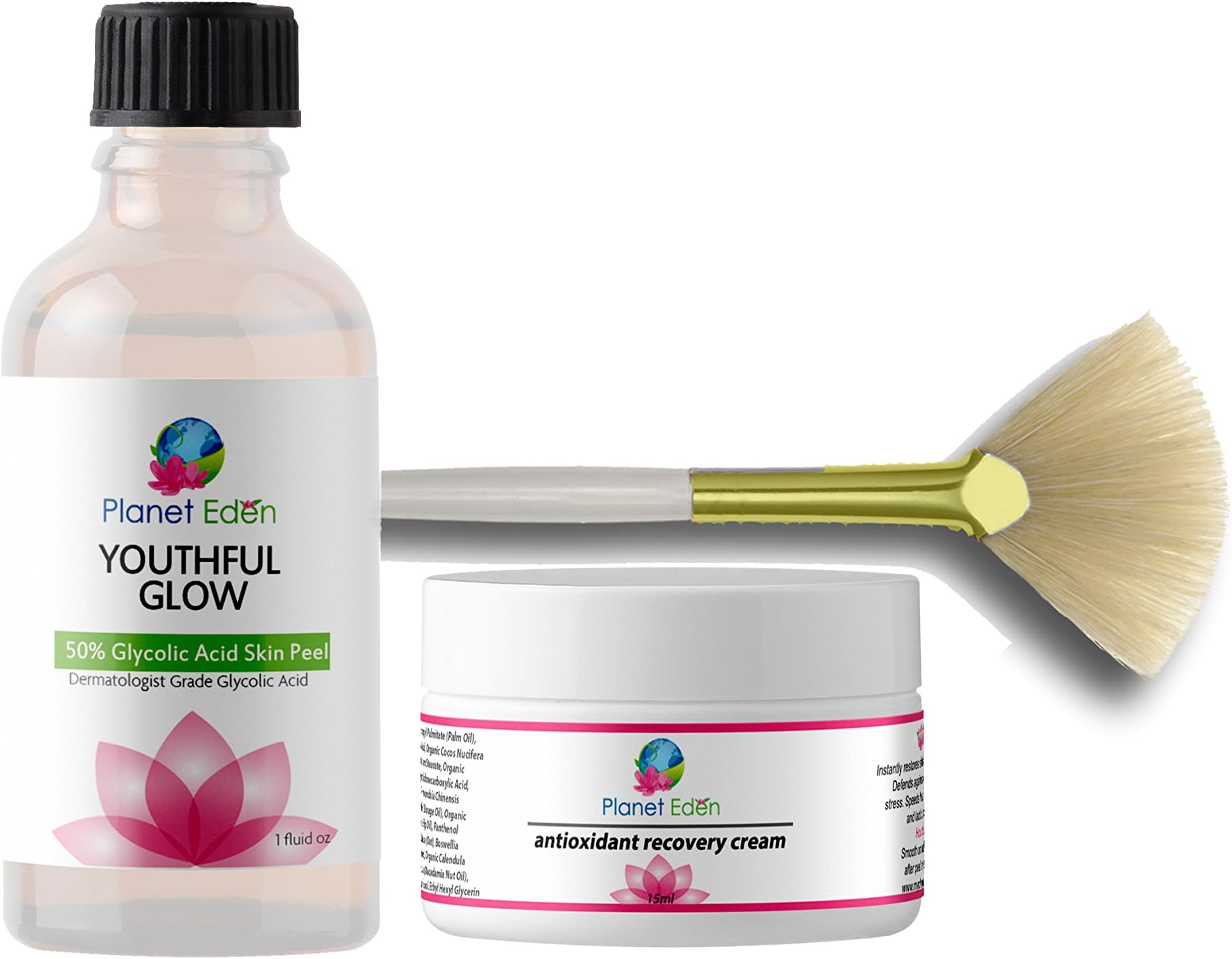 50% Glycolic Acid Chemical Skin Peel Kit with Antioxidant Recovery Cream and Fan Brush