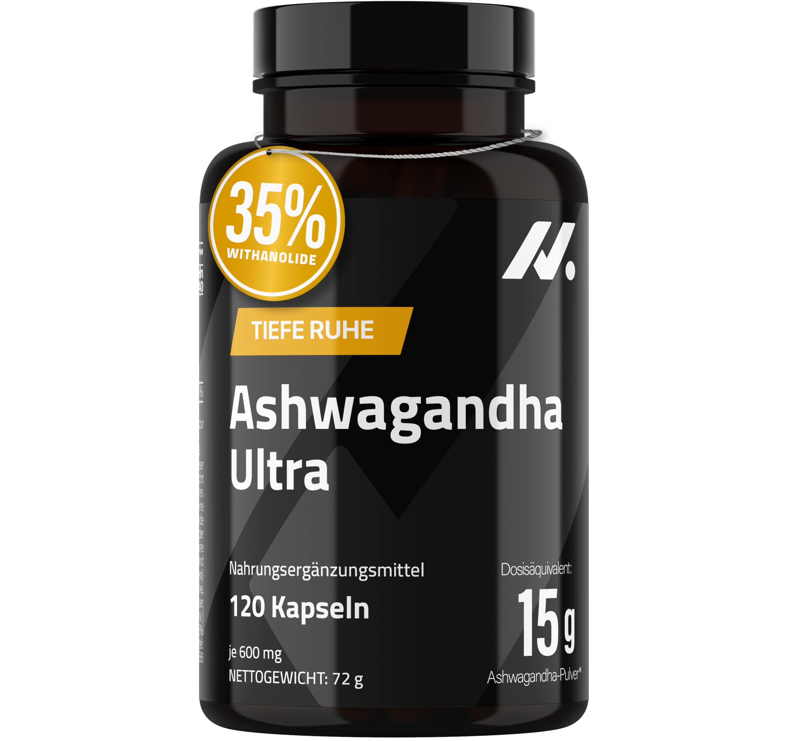 Ashwagandha Ultra Shoden ® 35% Withanolide – 15.000 mg Äquivalent pro Portion – Hochdosierte Ashwagandha Kapseln für Schlaf, Energie & Cortisol Balance – 120 vegane Kapseln – Nyvos