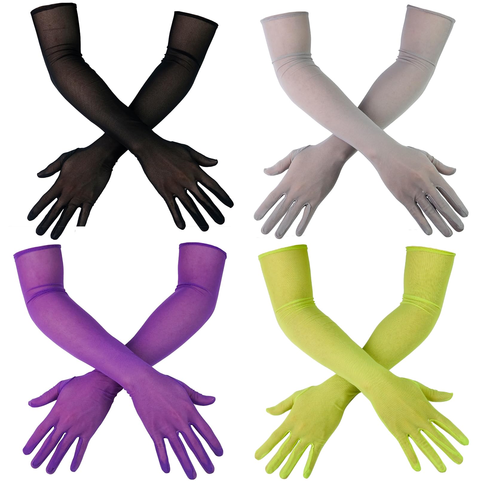 Luwint Guantes largos de malla fina, guantes largos de tul sobre el codo de 21 pulgadas, para ópera, Halloween, graduación, elásticos