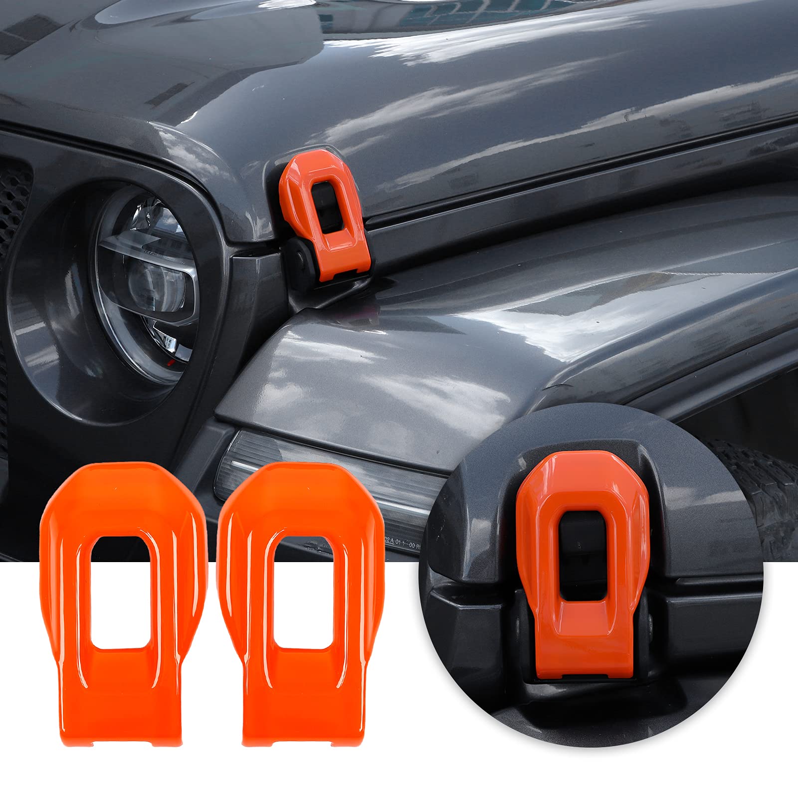 Voodonala for Jeep JL ABS Hood Latches Engine Buckle Bonnet Fastener Engine Cover Decor Trim Protction Cover for 2018-2026 Jeep Wrangler JL JLU Gladiator JT 4xe Exterior Accessories Orange 2pcs