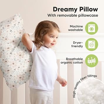 KeaBabies Toddler Pillow with Pillowcase, Jumbo 14X20 - Soft Cotton Toddler Pillows for Sleeping - Machine Washable - Perfect for Travel, Toddler Bed Set