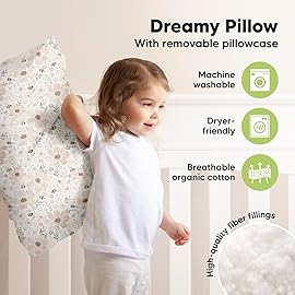 KeaBabies Toddler Pillow with Pillowcase, Jumbo 14X20 - Soft Organic Cotton Toddler Pillows for Sleeping - Machine Washable - Perfect for Travel, Toddler Bed Set (Flora Vale)
