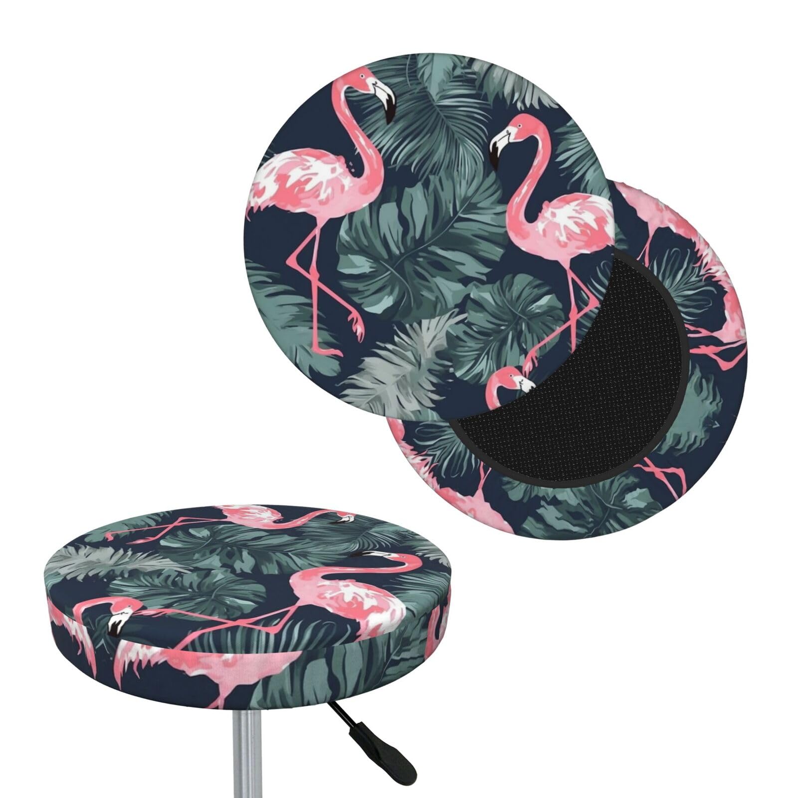 NONHAI Flamingo and Leaves Bar Stool Cover Round Elastic Stool Cushion Covers Dustproof Bar Chair Cover Washable Stool Cushion Slipcover Stretch Stool Seat Covers for 12-14 Inch Chair