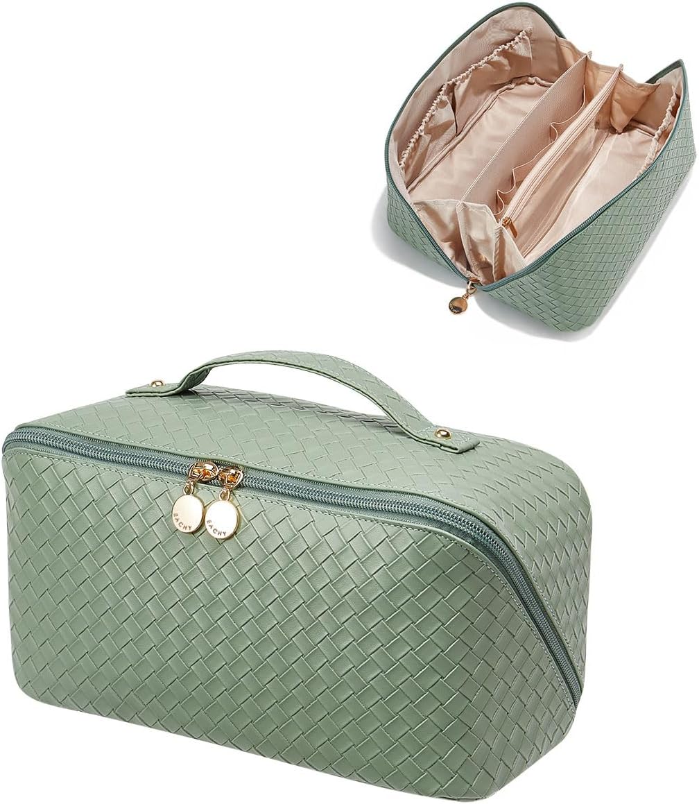 Travel Makeup Bag,Large Capacity Cosmetic Bags for Women,Waterproof Portable Pouch Open Flat Toiletry Bag Pattern Makeup Bag