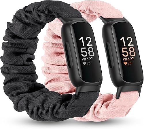 Miniatura 8 de Paquete de 2 correas compatibles con Fitbit Inspire 3 para mujeres, hombres y niños, correa elástica elástica de tela de repuesto para Fitbit