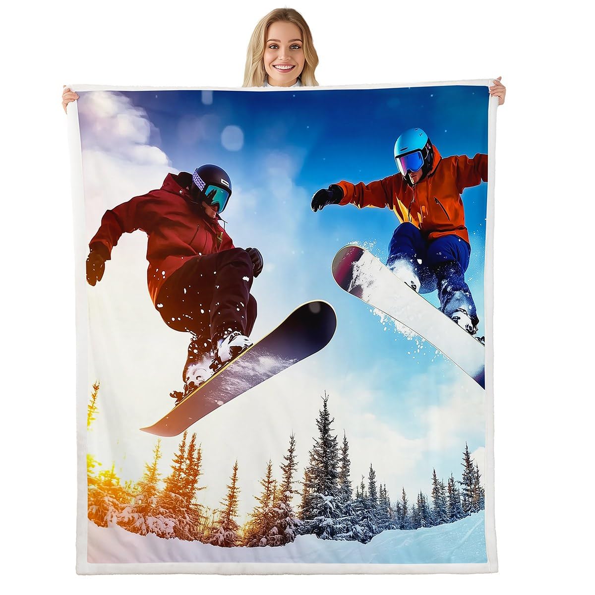 Erosebridal Teens Ski Sherpa Blanket, Snowboarding Sports Fleece Flannel Blanket Throw Size, Winter Extreme Sport Throw Blanket for Kids Adult Men,