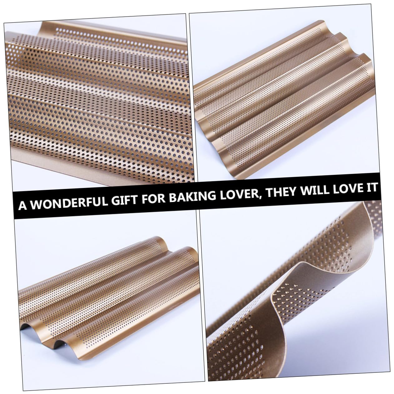 BESPORTBLE 2 pièces Moule à Français Vagues Acier Doré Outil de Pâtisserie Antiadhésif Réutilisable pour Cuisson Maison et Professionnelle