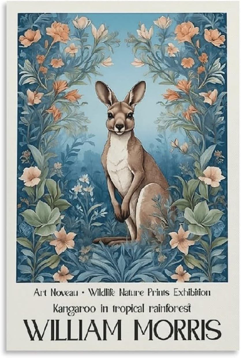 Orjdjz Wxkbl William Morris Exhibition Poster Kangaroo Canvas Wall Art William Morris Prints Retro Painting Classic Picture For Home Decor 40X55cm Frameless