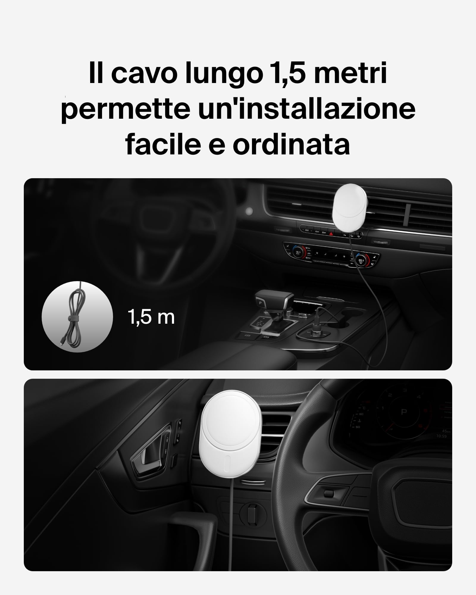 Belkin BoostCharge Pro Caricabatteria da Auto Wireless Magnetico con Qi2 da 15W, Caricatore Compatibile con MagSafe per iPhone 17, Air, Pixelsnap, 16, Cavo e alimentatore USB-C da 20W incluso