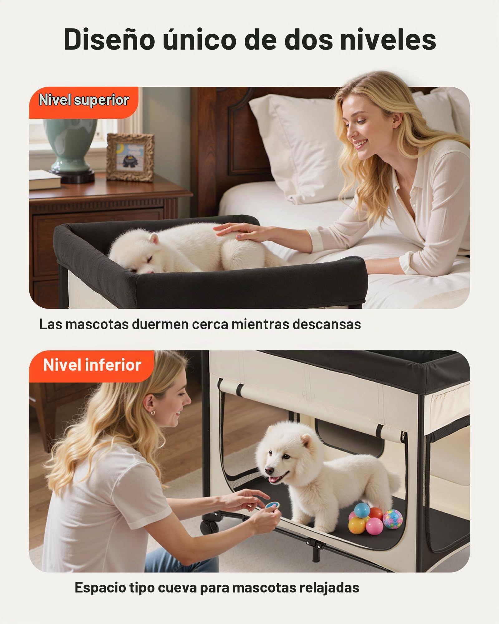 VEVOR Cama Elevada para Perros 1020x590x875 mm Litera Plegable para Perros de 2 Niveles con Tela Oxford 600D y Terciopelo Holandés Carga de 45 kg con Ruedas y Bolsa de Transporte, Talla XL, Beige