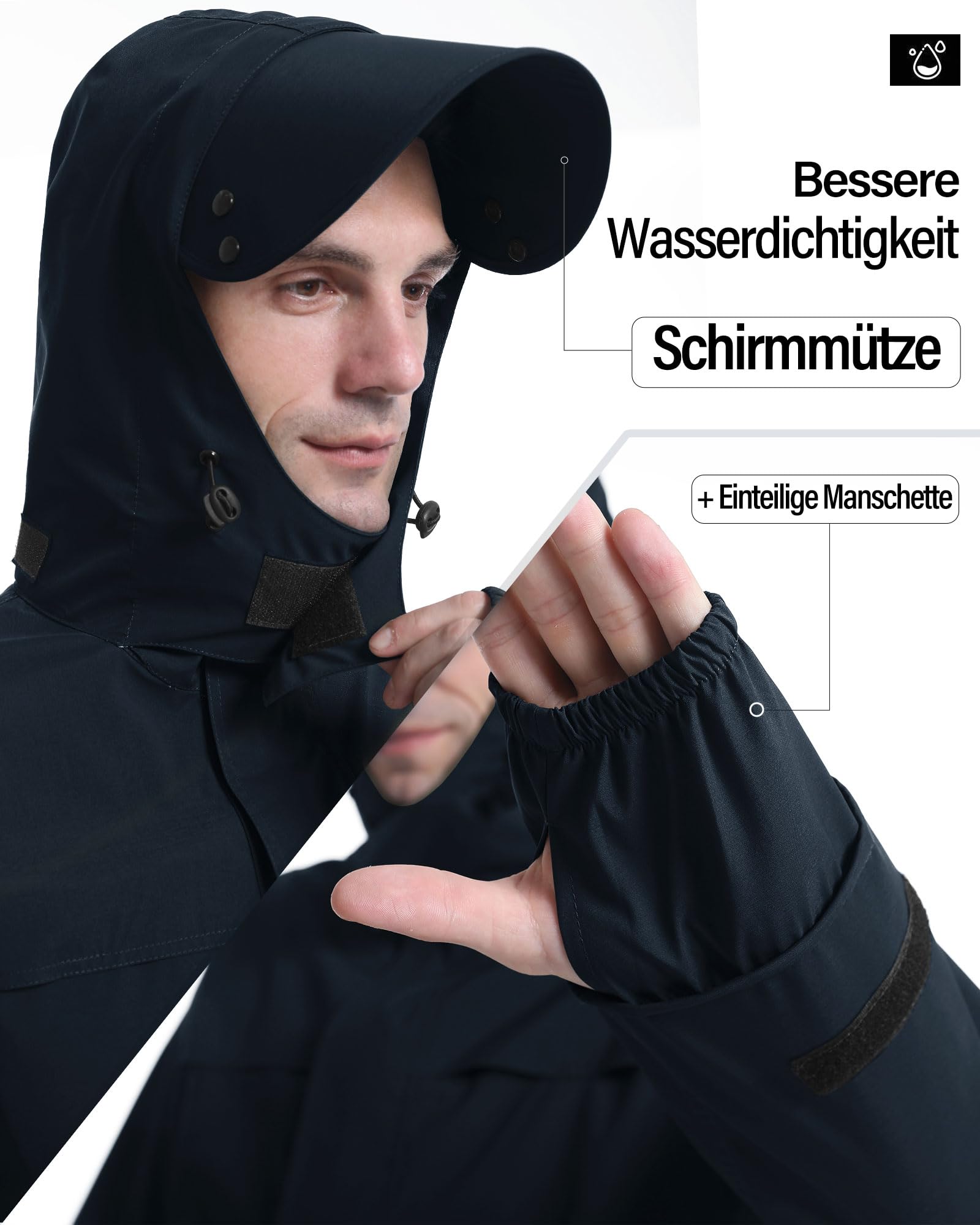 Coutyuyi Homme Veste de pluie, légère et imperméable,pliable avec capuche rangeable,pour activité en plein air,cycle