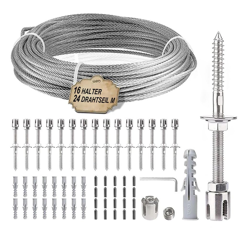 NEWFUN Supporto Per Piante Rampicanti In Acciaio Inox,Sistema Professionale Completo,Include Staffe Da Parete e Cavo Acciaio 3mm Stativi Per Piante Rampicanti,Adatto Per Rose, Uva e Pomodori