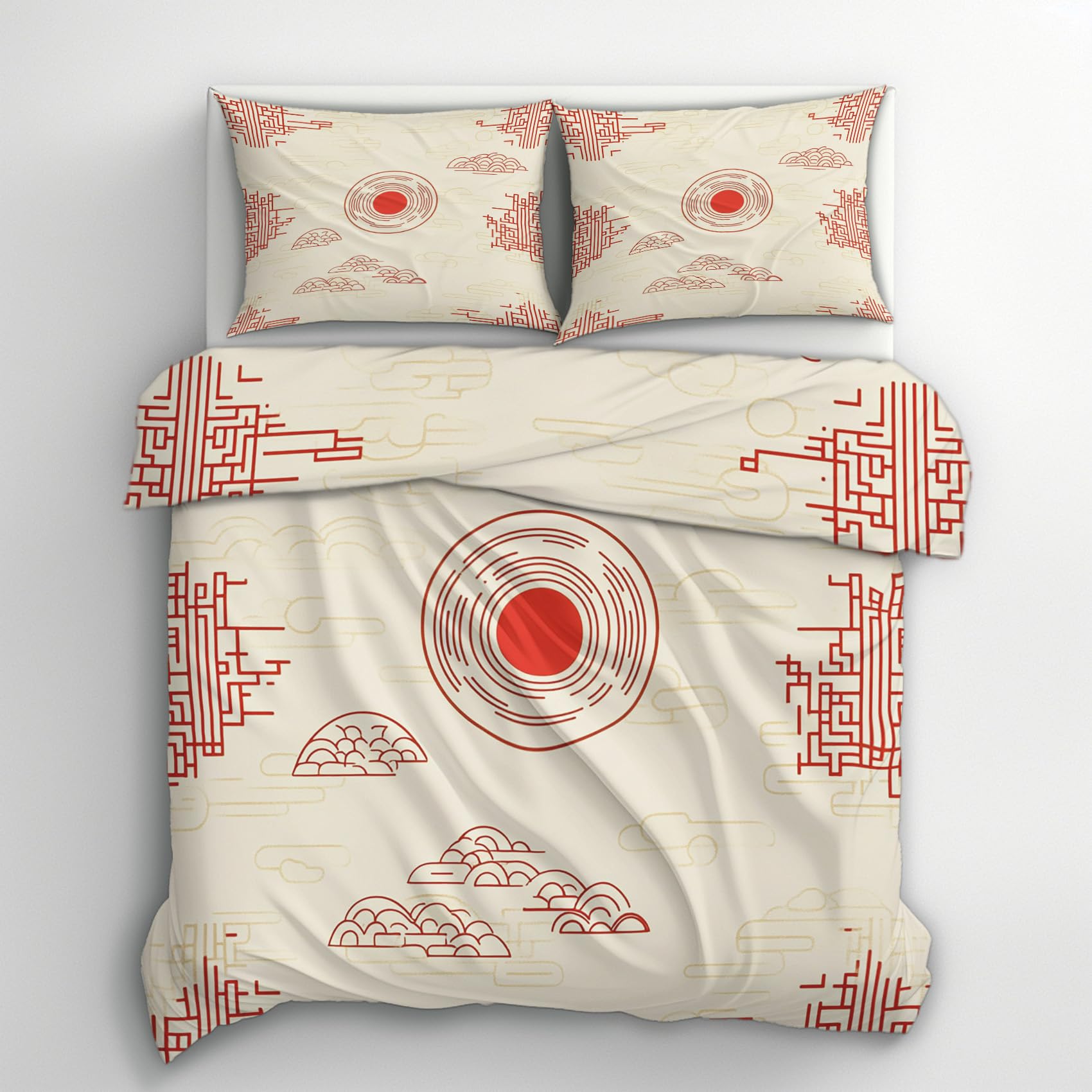 Generisch Bettwäsche Japanisch 140x200, Orientalisch Asiatisch Japan Motiv Wendebettwäsche & Deko, Weiche Microfaser Bettbezug mit Reißverschluss und 1 Kissenbezug 70x90, 2tlg - ASD4295