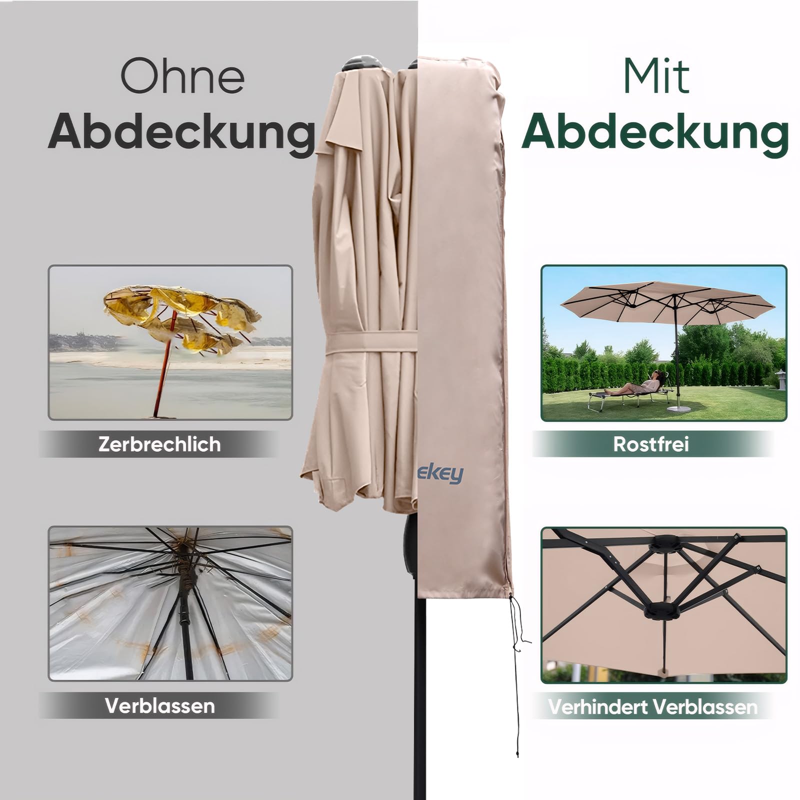 Housse De Protection Pour Parasol Déporté 2-4m - Imperméable Et Anti-UV - Avec Perche Télescopique - Kaki