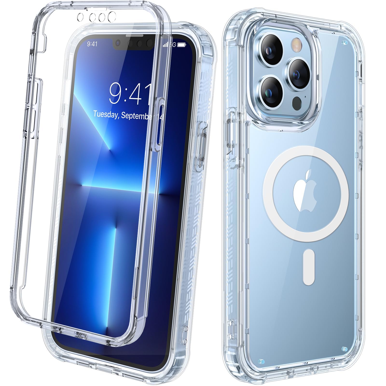 Diaclara for iPhone 13 Pro Max Case, Full Body Rugged with Built-in Touch Sensitive Anti-Scratch Screen Protector, [Magnetic with MagSafe] Case for iPhone 13 Pro Max Case 6.7", Clear