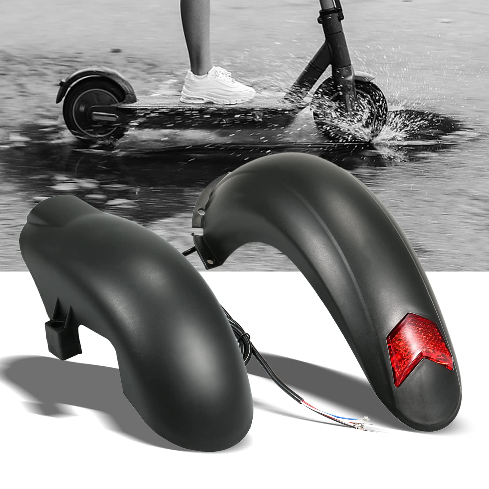 Ensemble de garde-boue pour trottinette électrique de 25,4 cm – Garde-boue en métal noir et plastique pour trottinette M4 Kick – Protège-pneu avant et arrière – Installation boulonnée