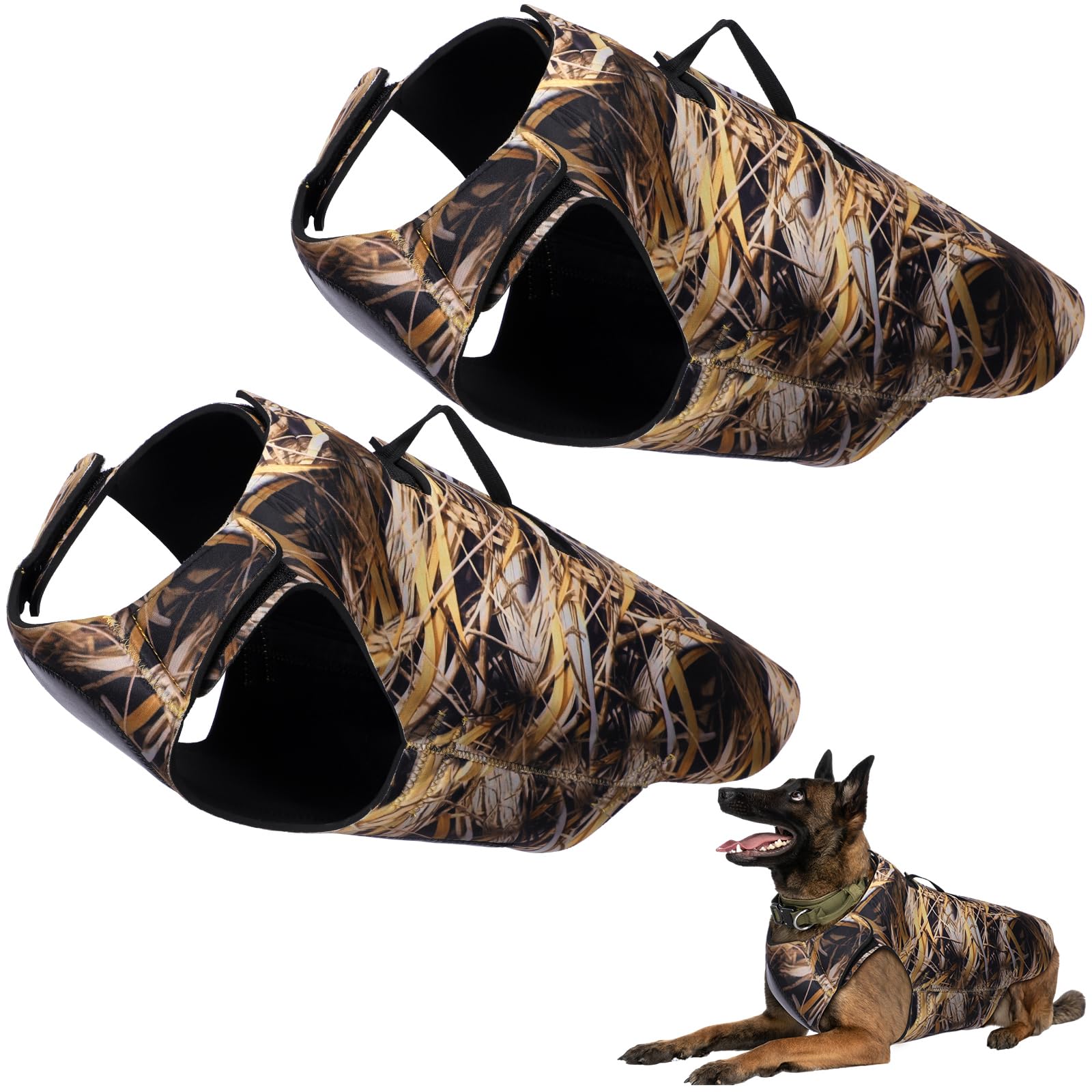 Hollowfly 2 Pcs Dog Hunting Vest Neoprene Waterfowl Camo Dog Vest for Duck Hunting Training Adjustable 5 mm Thick Tactical Equipment Accessories(XL)