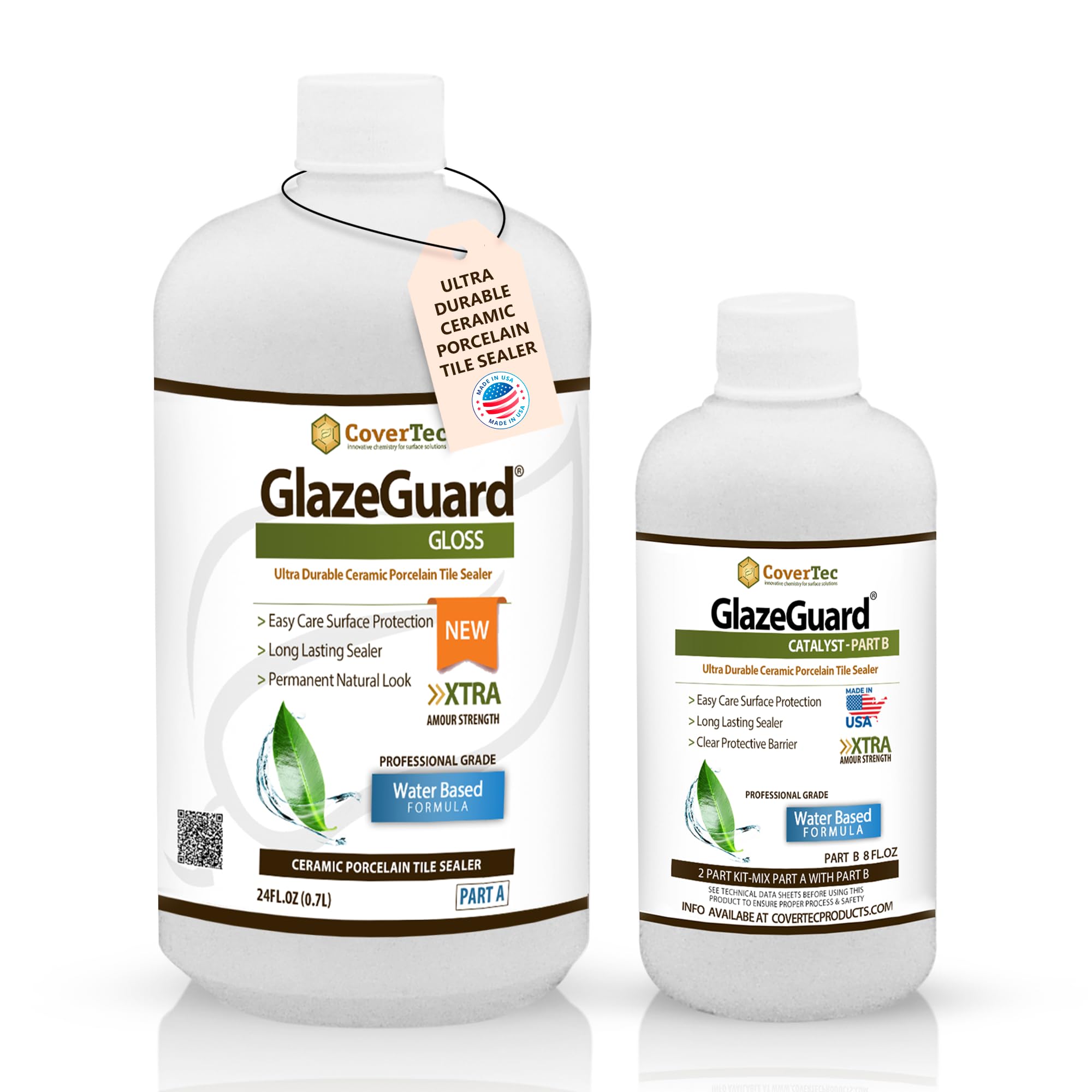 GlazeGuard Gloss Floor /Wall Sealer for Ceramic, Porcelain, Stone Tile Surfaces - 1 Qrt (2) Part Kit