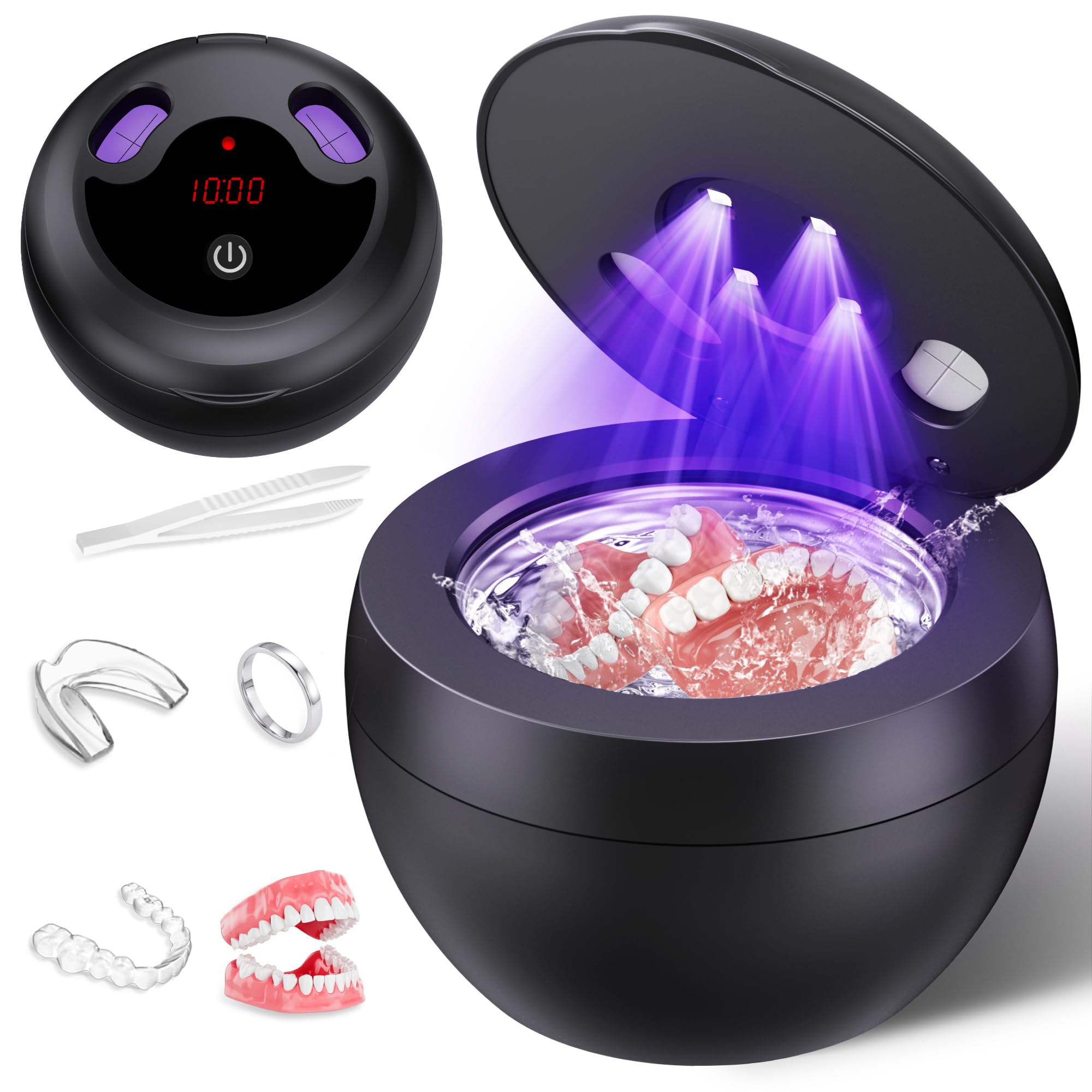 Upgraded Ultrasonic Retainer Cleaner Machine 48kHz Ultrasonic Dentures Cleaner for Mouth Guards Braces Aligner Toothbrush Jewelry 200ML Capacity